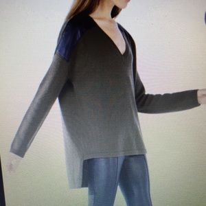 BCBG Talitha olive green sweater black leather